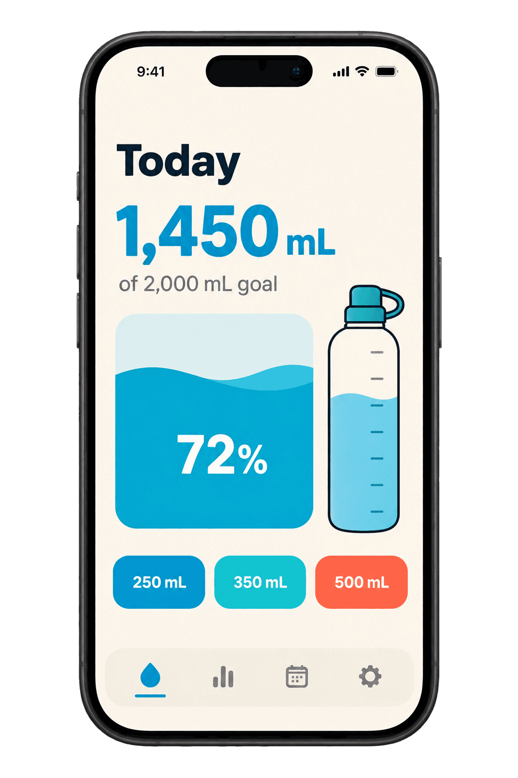 Hydro Homies daily hydration dashboard on an iPhone